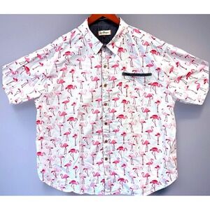 Pacific Marlin Flamingo Shirt Men's Size XXL White Pink Hawaiian short Sleeve